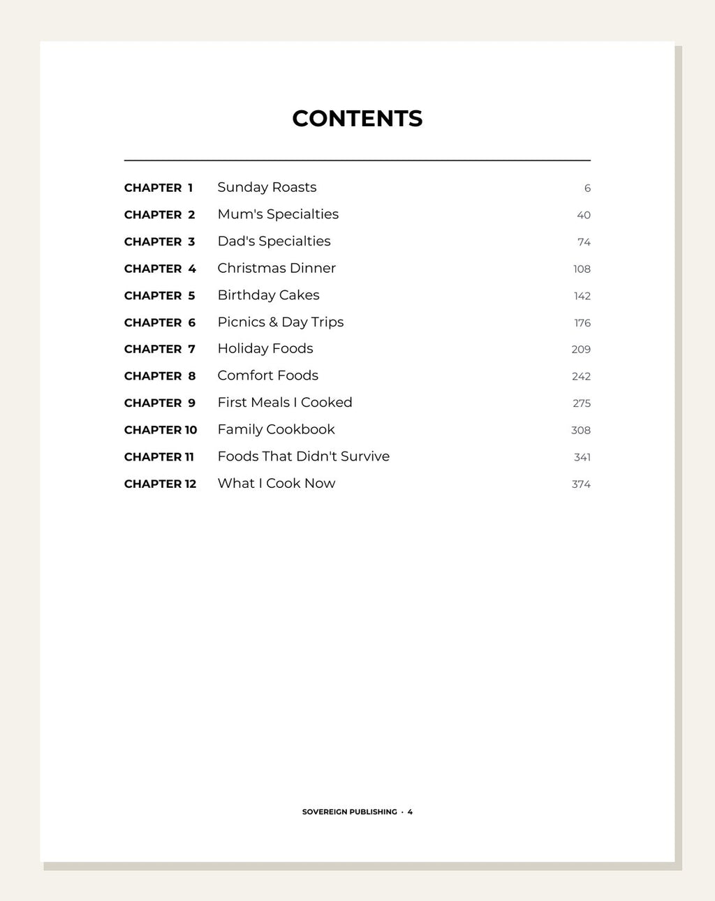 Our Family Recipes — contents page