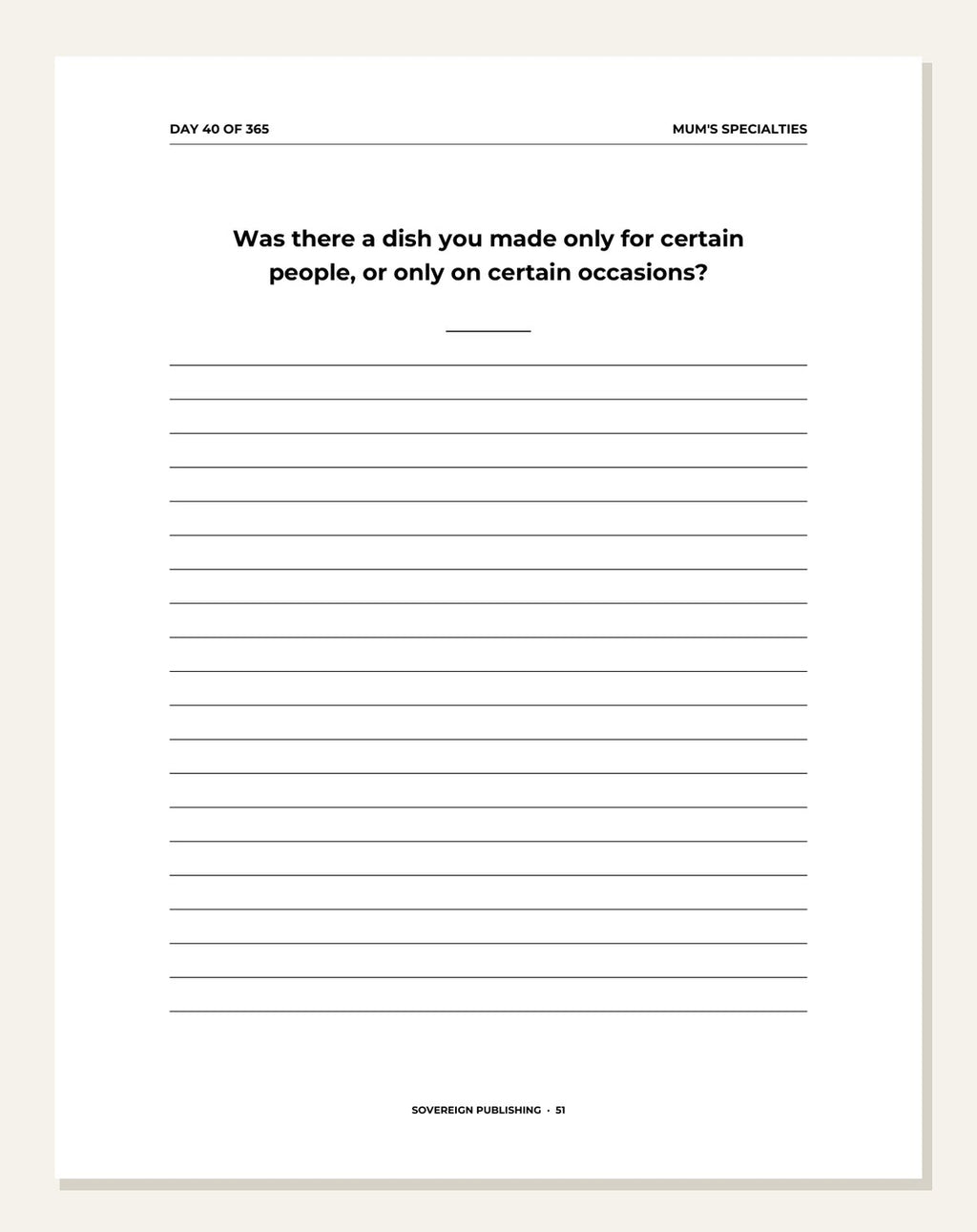 Our Family Recipes — guided writing page