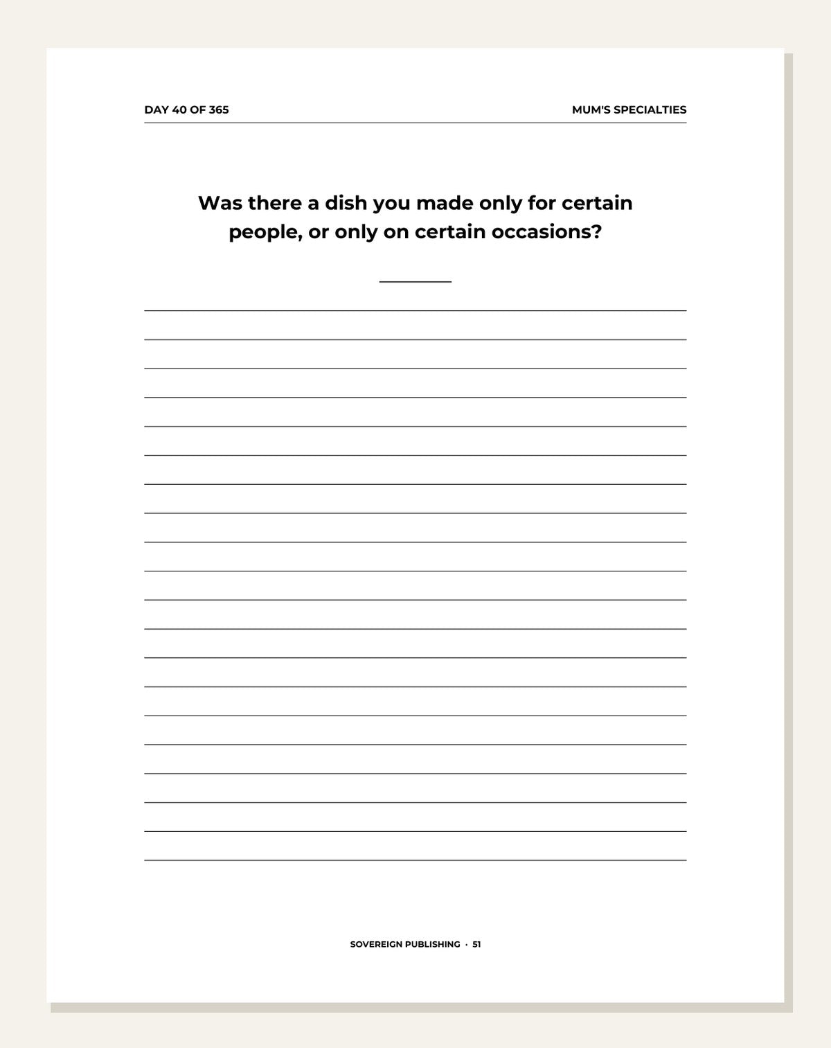 Our Family Recipes — guided writing page