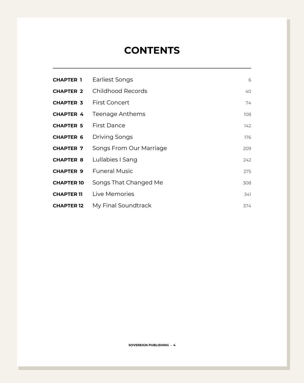 The Music of My Life — contents page