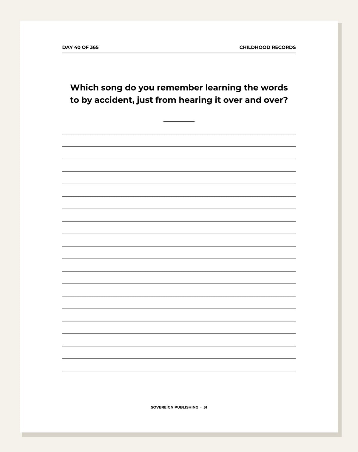The Music of My Life — guided writing page
