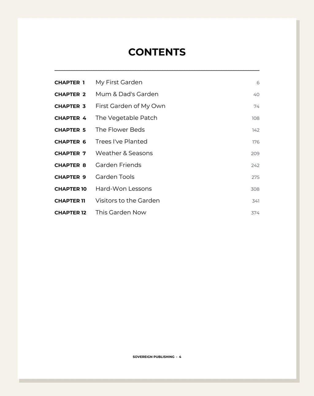 My Garden — contents page
