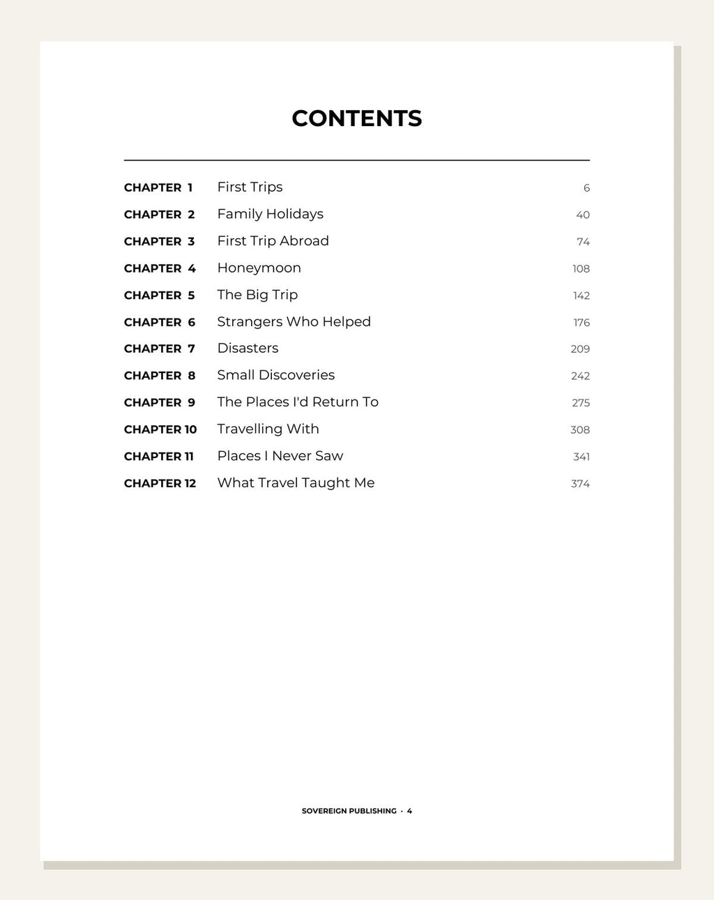 Travels of a Lifetime — contents page