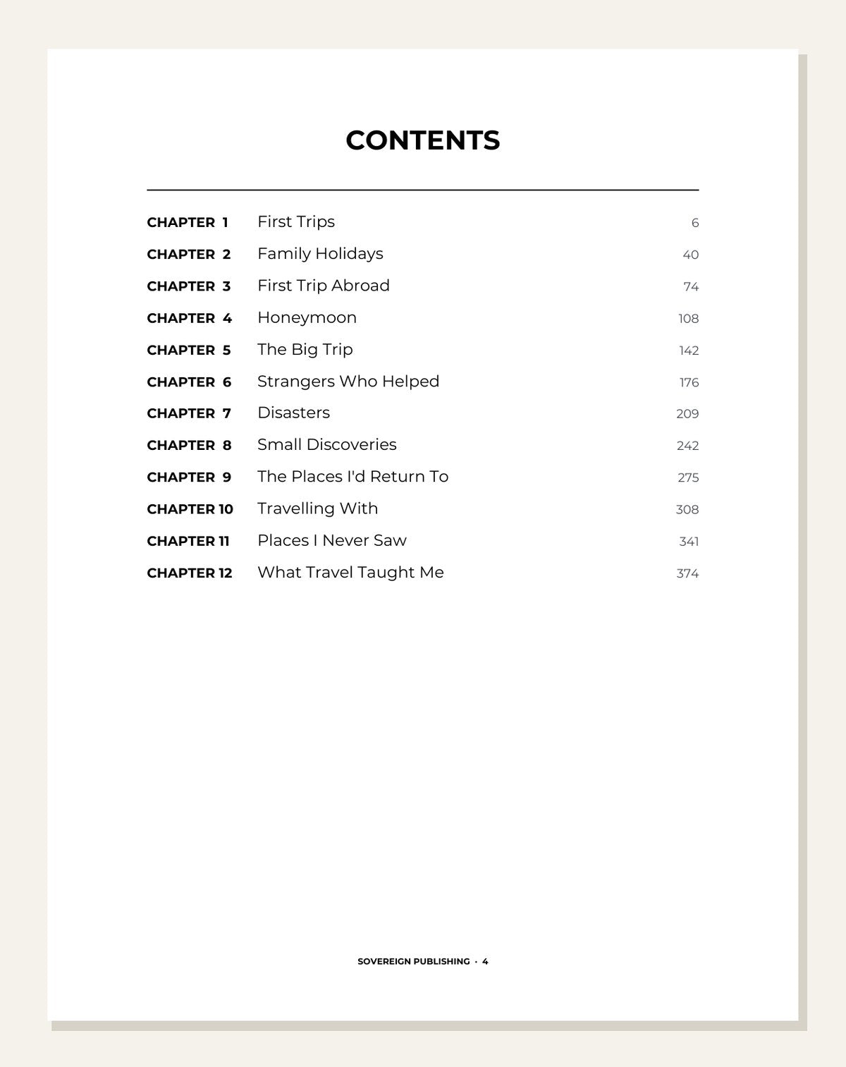 Travels of a Lifetime — contents page