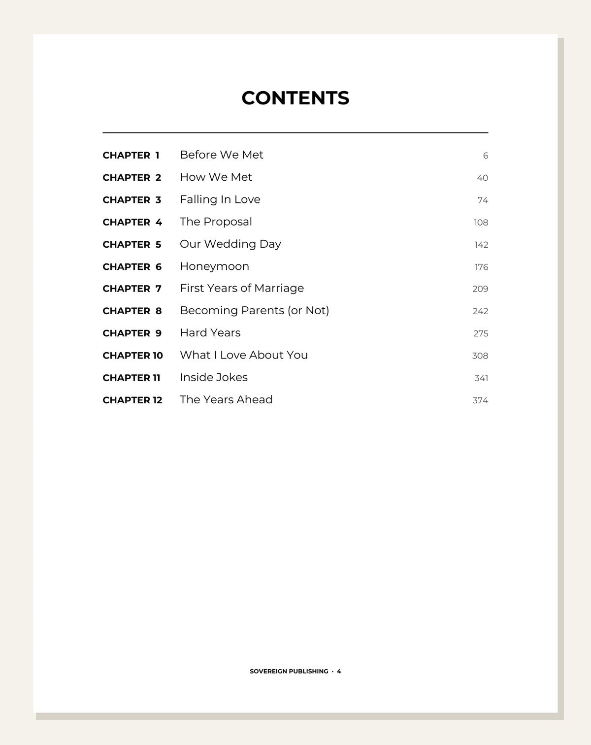Our Wedding Story — inside page 1